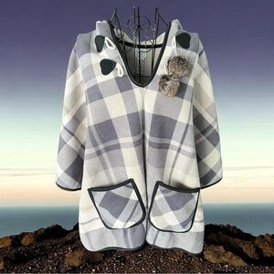 💖 Plaid Hooded Poncho with Toggle Buttons 💖